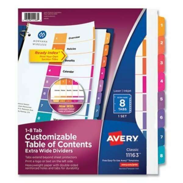 Avery Dennison Avery, CUSTOMIZABLE TOC READY INDEX MULTICOLOR DIVIDERS, 8-TAB, LETTER 11163